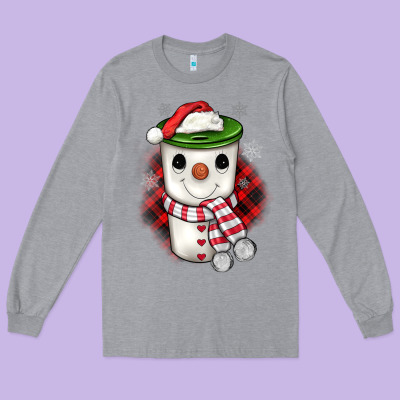 Christmas Snowman Coffee Long Sleeve Tee Designed By Jahusdesignshop