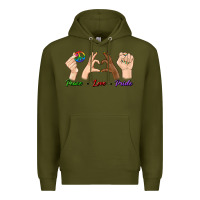 Army Green Peace Love Pride Premium Hoodie - BundleAndBundleShop