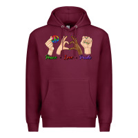 Burgundy Peace Love Pride Premium Hoodie - BundleAndBundleShop