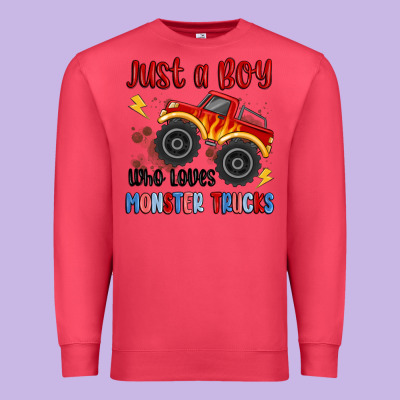 Just A Boy Who Loves Monster Trucks Premium Sweatshirt Designed By Maliassmallbusiness