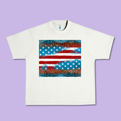 Leopard Glitter American Flag Tumbler Urban Heavy Tee Designed By Neo Western
