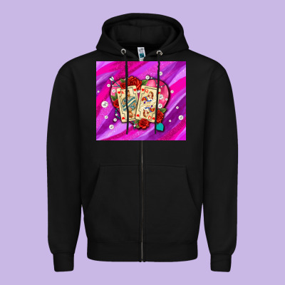 Valentines Day Playing Cards And Pearl Watercolor Zipper Hoodie Designed By Adodesignshop