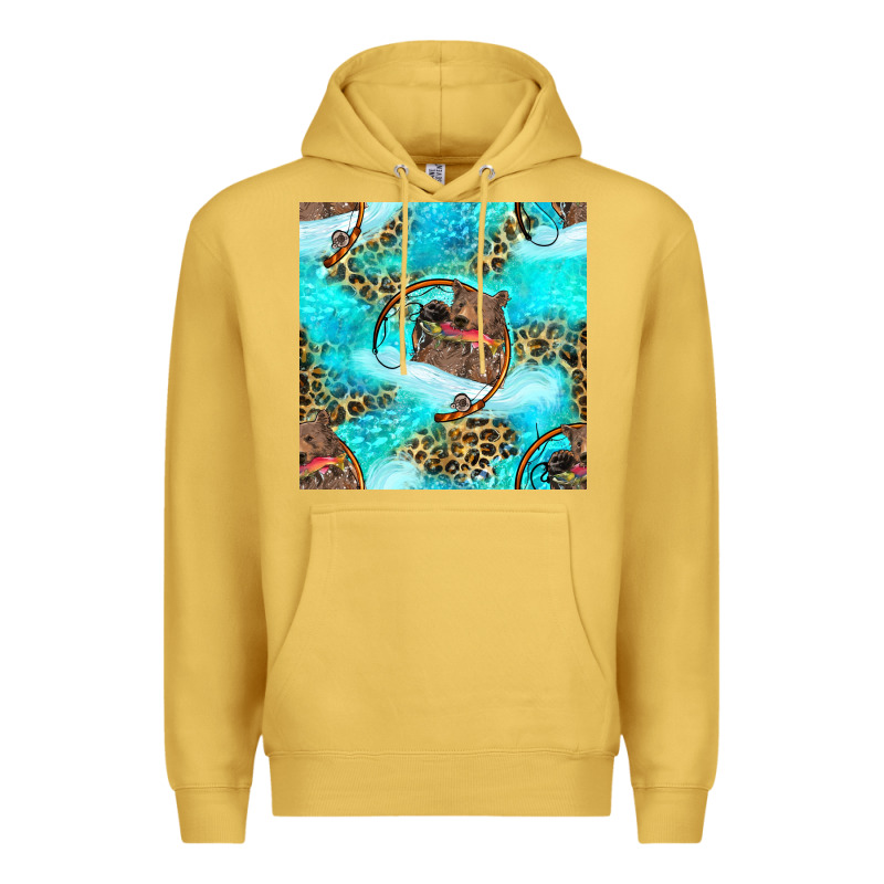 Mama Bear Hunting Fish With Leopard Seamless Pattern Premium Hoodie by BundleAndBundleShop | Teevron