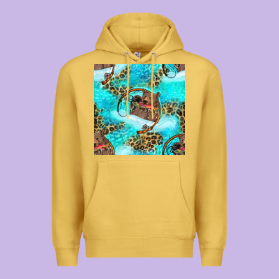 Mama Bear Hunting Fish With Leopard Seamless Pattern Premium Hoodie Designed By Bundleandbundleshop