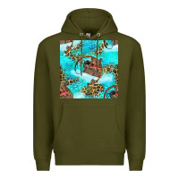 Army Green Mama Bear Hunting Fish With Leopard Seamless Pattern Premium Hoodie - BundleAndBundleShop