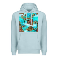 Blue Mist Mama Bear Hunting Fish With Leopard Seamless Pattern Premium Hoodie - BundleAndBundleShop