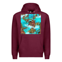 Burgundy Mama Bear Hunting Fish With Leopard Seamless Pattern Premium Hoodie - BundleAndBundleShop