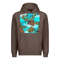 Coffee Mama Bear Hunting Fish With Leopard Seamless Pattern Premium Hoodie - BundleAndBundleShop