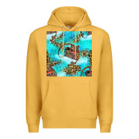 Mustard Mama Bear Hunting Fish With Leopard Seamless Pattern Premium Hoodie - BundleAndBundleShop