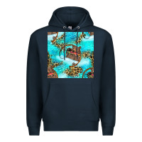 Navy Mama Bear Hunting Fish With Leopard Seamless Pattern Premium Hoodie - BundleAndBundleShop