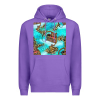 Purple Mama Bear Hunting Fish With Leopard Seamless Pattern Premium Hoodie - BundleAndBundleShop