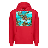 Red Mama Bear Hunting Fish With Leopard Seamless Pattern Premium Hoodie - BundleAndBundleShop