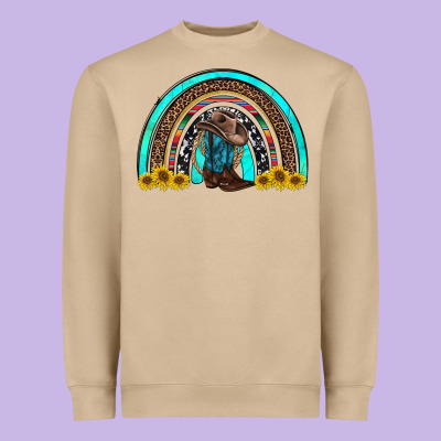 Western Cowboy Boots Sunflowers Rainbow Heavyweight Sweatshirt Designed By Ranaportraitstore