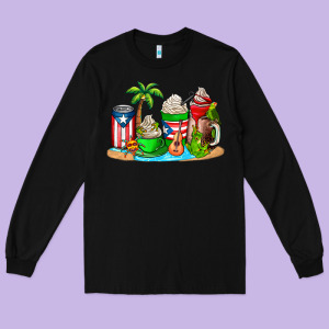 Puerto Rico Coffee Cups Long Sleeve Tee Designed By Adodesignshop