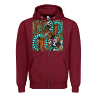 Burgundy cowboy boot and gemstone Zipper Hoodie - BundleAndBundleShop