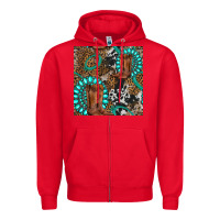 Red cowboy boot and gemstone Zipper Hoodie - BundleAndBundleShop