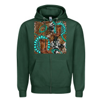 Sports Green cowboy boot and gemstone Zipper Hoodie - BundleAndBundleShop