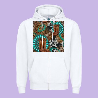Cowboy Boot And Gemstone Zipper Hoodie Designed By Bundleandbundleshop