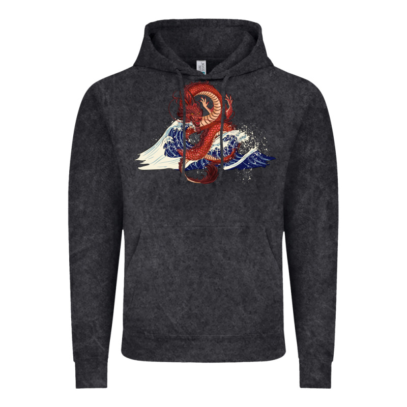 Asian Dragon And Ocean Waves Vintage Hoodie by RanaPortraitStore | Teevron