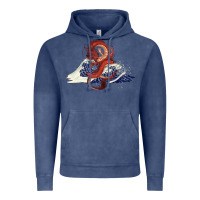 Vintage Denim asian dragon and ocean waves Vintage Hoodie - RanaPortraitStore