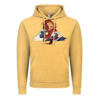 Vintage Mustard asian dragon and ocean waves Vintage Hoodie - RanaPortraitStore