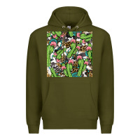 Army Green Western Cactus And Turquoise Gemstone With Leopard And Cowhide Seamles Premium Hoodie - BundleAndBundleShop
