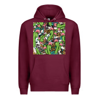 Burgundy Western Cactus And Turquoise Gemstone With Leopard And Cowhide Seamles Premium Hoodie - BundleAndBundleShop
