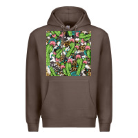 Coffee Western Cactus And Turquoise Gemstone With Leopard And Cowhide Seamles Premium Hoodie - BundleAndBundleShop