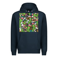 Navy Western Cactus And Turquoise Gemstone With Leopard And Cowhide Seamles Premium Hoodie - BundleAndBundleShop