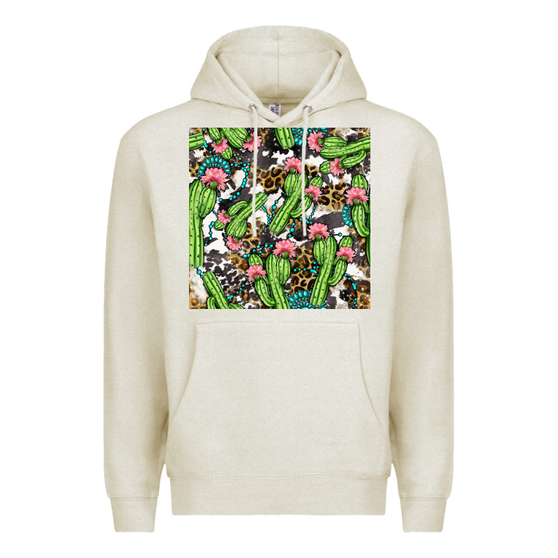 Western Cactus And Turquoise Gemstone With Leopard And Cowhide Seamles Premium Hoodie by BundleAndBundleShop | Teevron