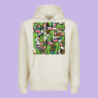 Western Cactus And Turquoise Gemstone With Leopard And Cowhide Seamles Premium Hoodie Designed By Bundleandbundleshop