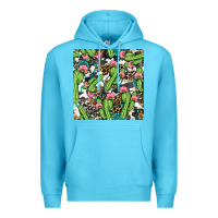 Ocean Blue Western Cactus And Turquoise Gemstone With Leopard And Cowhide Seamles Premium Hoodie - BundleAndBundleShop