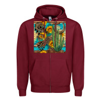 Burgundy horseshoe and cactus Zipper Hoodie - BundleAndBundleShop