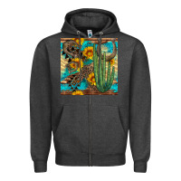 Charcoal Heather horseshoe and cactus Zipper Hoodie - BundleAndBundleShop