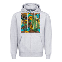 Heather Grey horseshoe and cactus Zipper Hoodie - BundleAndBundleShop