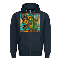 Navy horseshoe and cactus Zipper Hoodie - BundleAndBundleShop