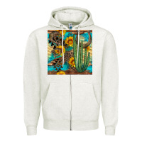 Oatmeal Heather horseshoe and cactus Zipper Hoodie - BundleAndBundleShop