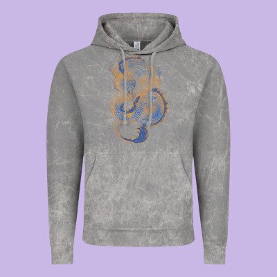 Vintage Hoodie blue and orange dragon
