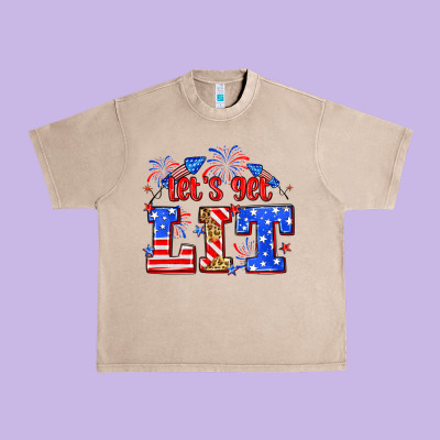 Let's Get Lit 4th Of July Urban Heavy Tee Designed By Neo Western