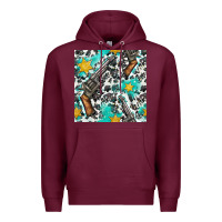 Burgundy Western Gun And Sheriff Stars With Cowhide Seamless Pattern Premium Hoodie - BundleAndBundleShop