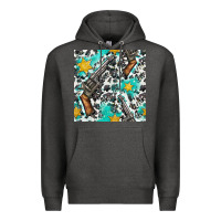 Charcoal Heather Western Gun And Sheriff Stars With Cowhide Seamless Pattern Premium Hoodie - BundleAndBundleShop