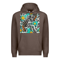 Coffee Western Gun And Sheriff Stars With Cowhide Seamless Pattern Premium Hoodie - BundleAndBundleShop