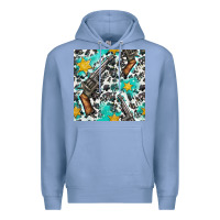 Colony Blue Western Gun And Sheriff Stars With Cowhide Seamless Pattern Premium Hoodie - BundleAndBundleShop