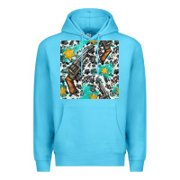 Ocean Blue Western Gun And Sheriff Stars With Cowhide Seamless Pattern Premium Hoodie - BundleAndBundleShop