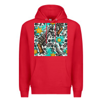 Red Western Gun And Sheriff Stars With Cowhide Seamless Pattern Premium Hoodie - BundleAndBundleShop