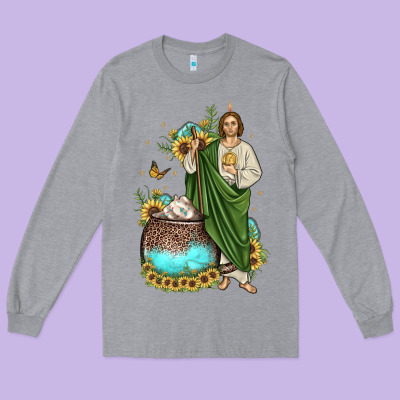 San Judas Coffee Cup Sunflower Long Sleeve Tee Designed By Jahusdesignshop