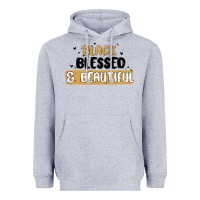 Heather Grey black blessed & beautiful Heavyweight Hoodie - MaliasSmallBusiness