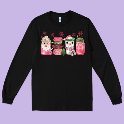 Pink Christmas Coffee Long Sleeve Tee Designed By Jahusdesignshop