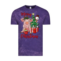 Cloud Purple merry christmas pig Vintage Tee - RanaPortraitStore