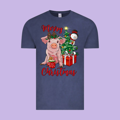 Merry Christmas Pig Vintage Tee Designed By Ranaportraitstore
